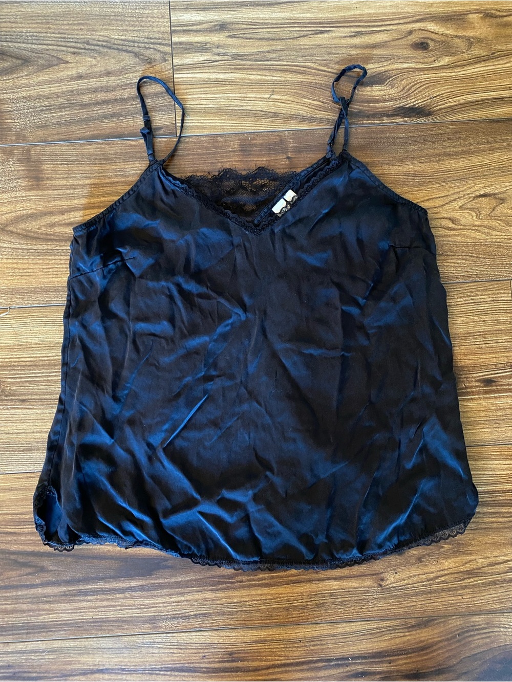 Anthropologie Black Satin Lace-Trim Camisole